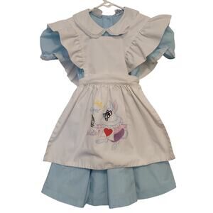 Vintage Alice in Wonderland Costume Dress Girl’s 6 Blue White Rabbit Embroidery